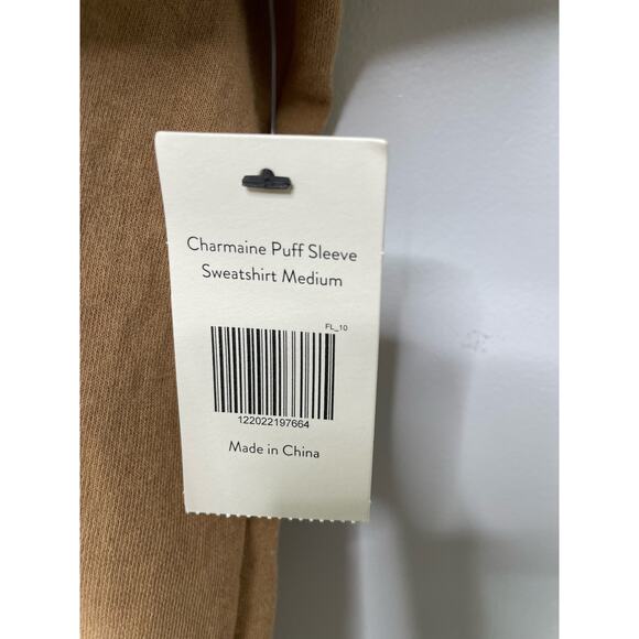 NWT MOD REF Charmaine Puff Sleeve Sweatshirt Long Sleeve Cotton Tan Women Size M - Picture 4 of 10